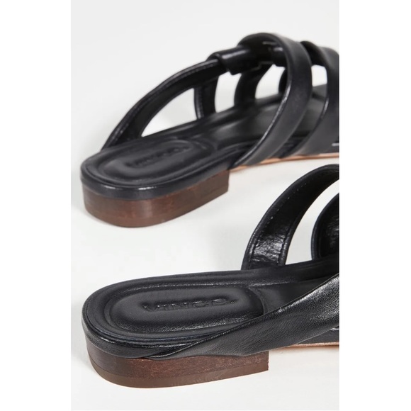 VINCE. Womens Black Bow Accent Padded Elm Square Toe Slip On Leather Slingback Sandal M